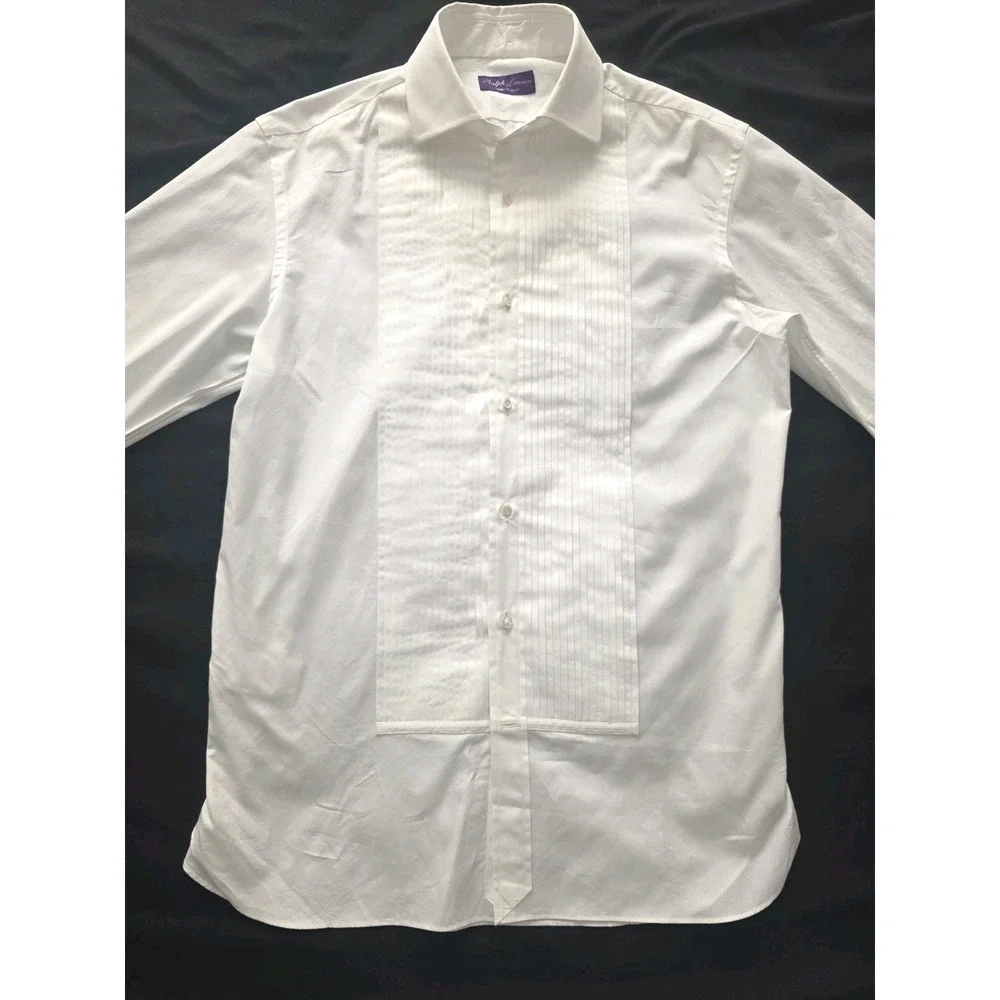 Ralph Lauren Purple Label White Pleated Bib Tuxedo Dress Shirt 15.5 Made Italy